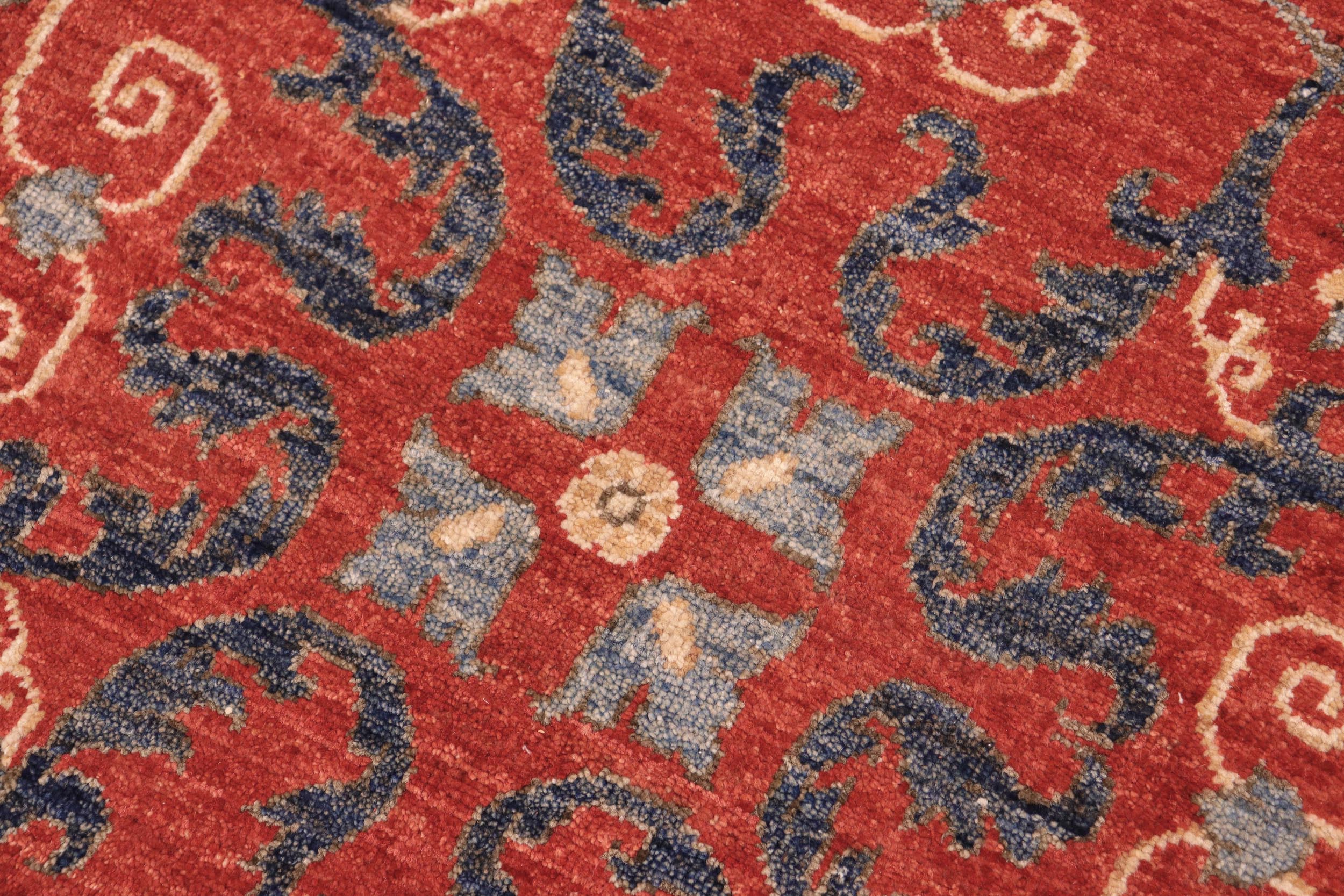 handmade Modern Kafkaz Rust Blue Hand Knotted RECTANGLE 100% WOOL area rug 8' x 10'