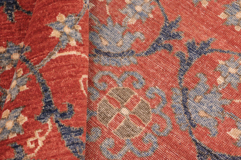 handmade Modern Kafkaz Rust Blue Hand Knotted RECTANGLE 100% WOOL area rug 8' x 10'