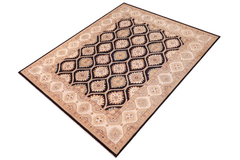 handmade Transitional Kafkaz Black Ivory Hand Knotted RECTANGLE 100% WOOL area rug 9' x 12'