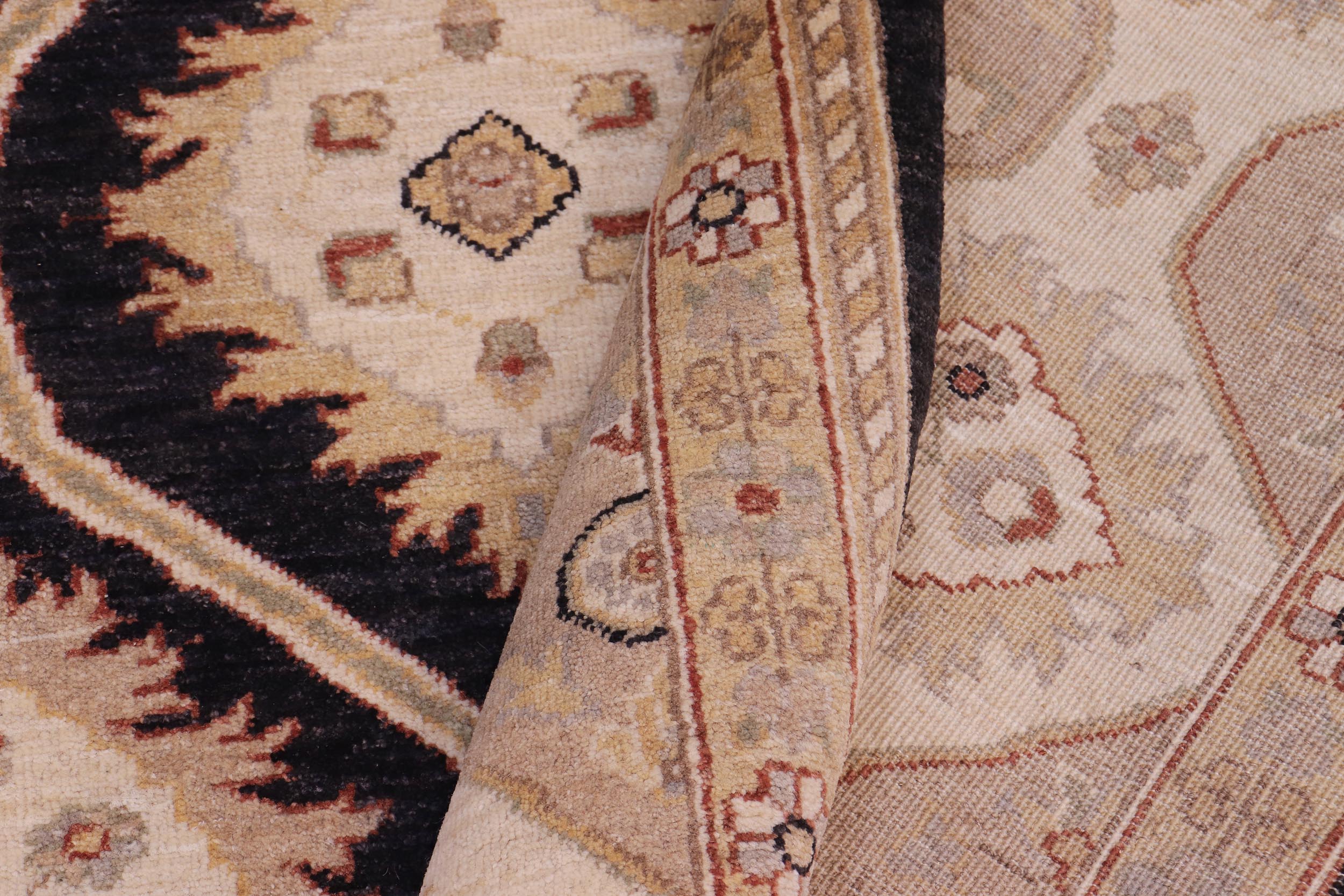 handmade Transitional Kafkaz Black Ivory Hand Knotted RECTANGLE 100% WOOL area rug 9' x 12'
