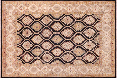 handmade Transitional Kafkaz Black Ivory Hand Knotted RECTANGLE 100% WOOL area rug 9' x 12'