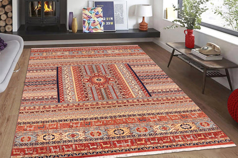 handmade Geometric Kurjean Rust Blue Hand Knotted RECTANGLE 100% WOOL area rug 10x14