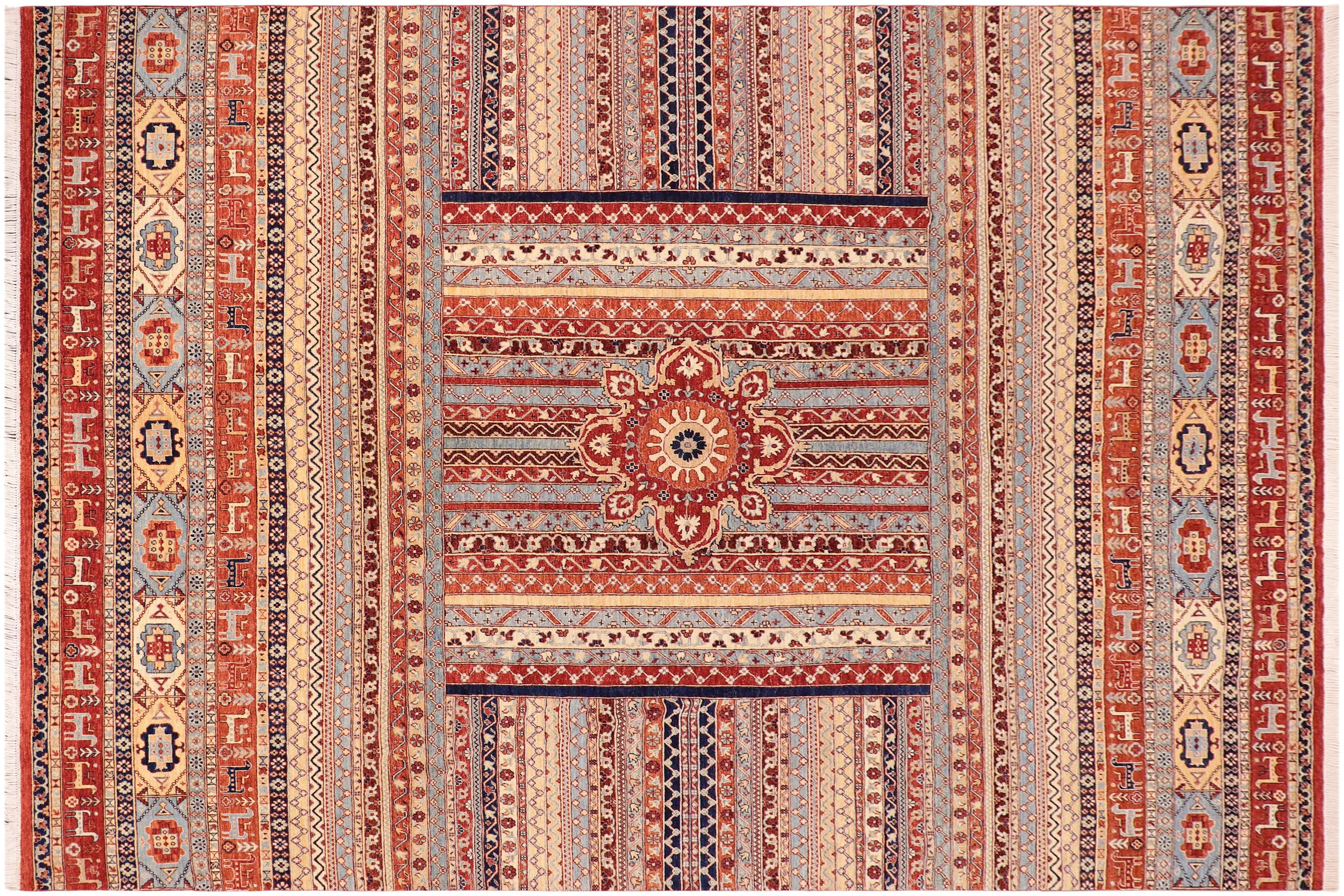 handmade Geometric Kurjean Rust Blue Hand Knotted RECTANGLE 100% WOOL area rug 10x14