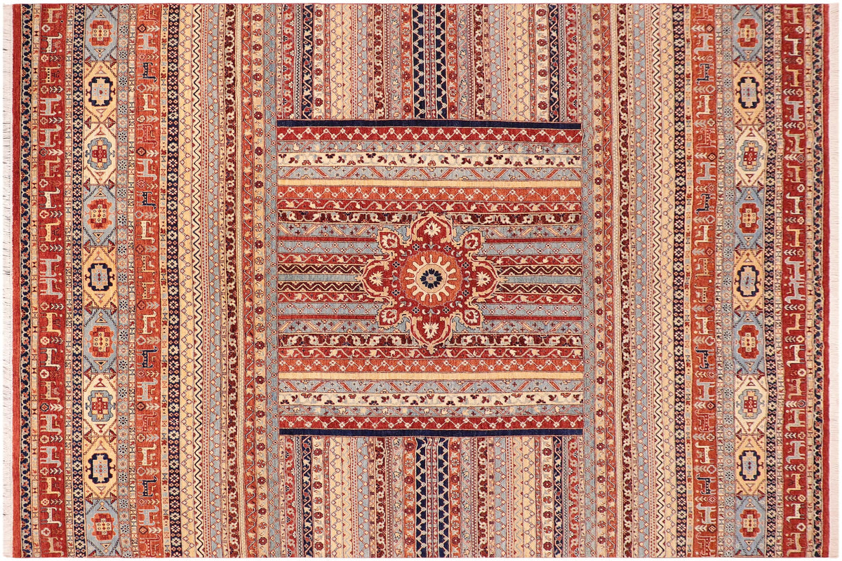 handmade Geometric Kurjean Rust Blue Hand Knotted RECTANGLE 100% WOOL area rug 10x14