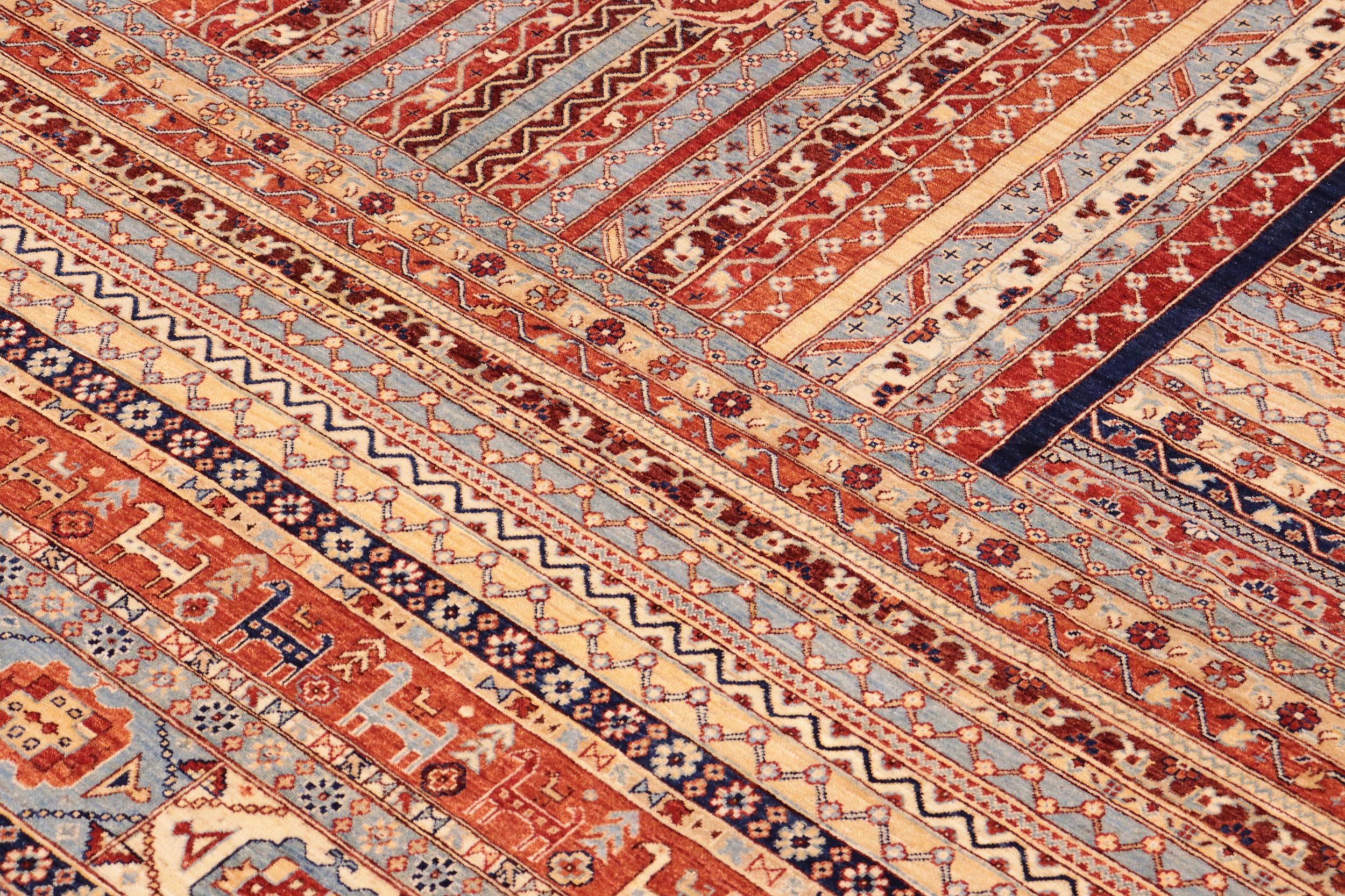 handmade Geometric Kurjean Rust Blue Hand Knotted RECTANGLE 100% WOOL area rug 10x14