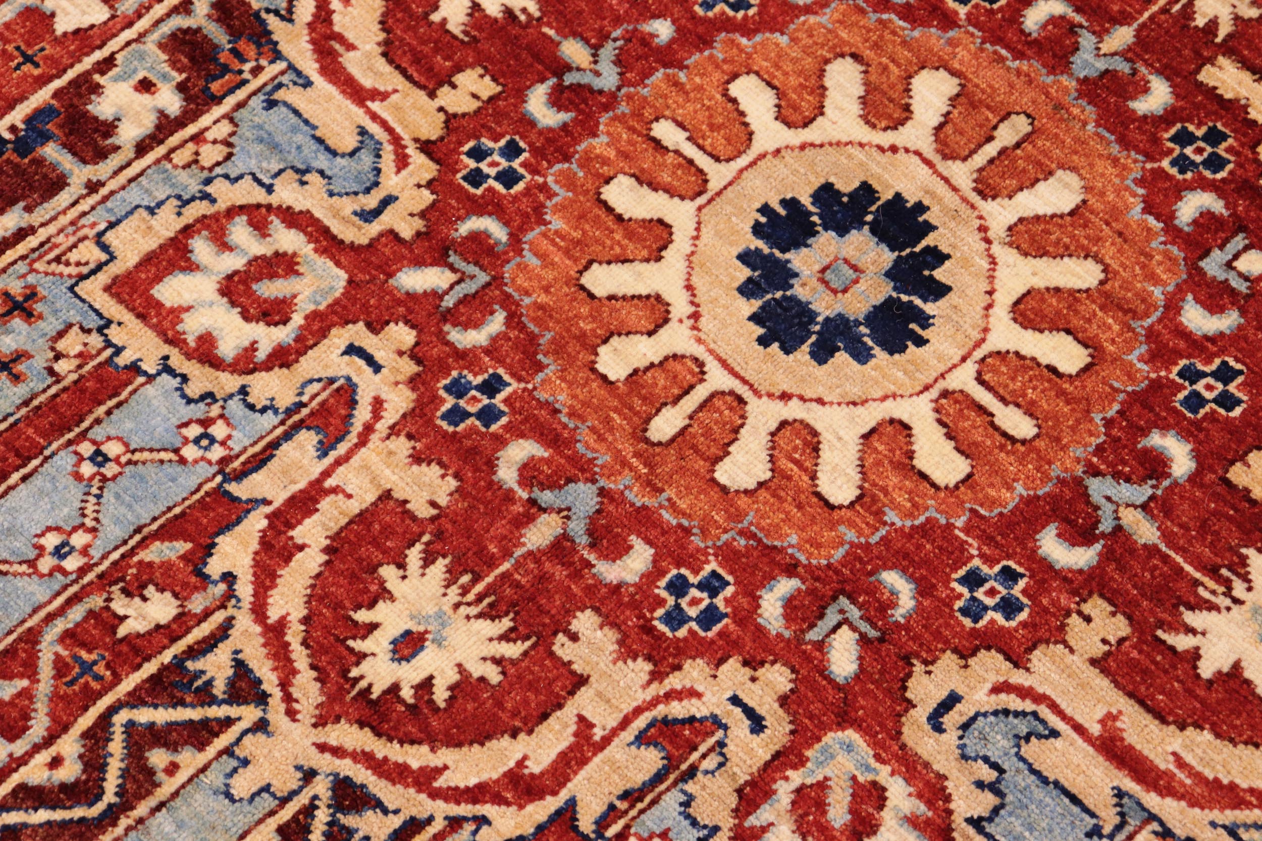 handmade Geometric Kurjean Rust Blue Hand Knotted RECTANGLE 100% WOOL area rug 10x14