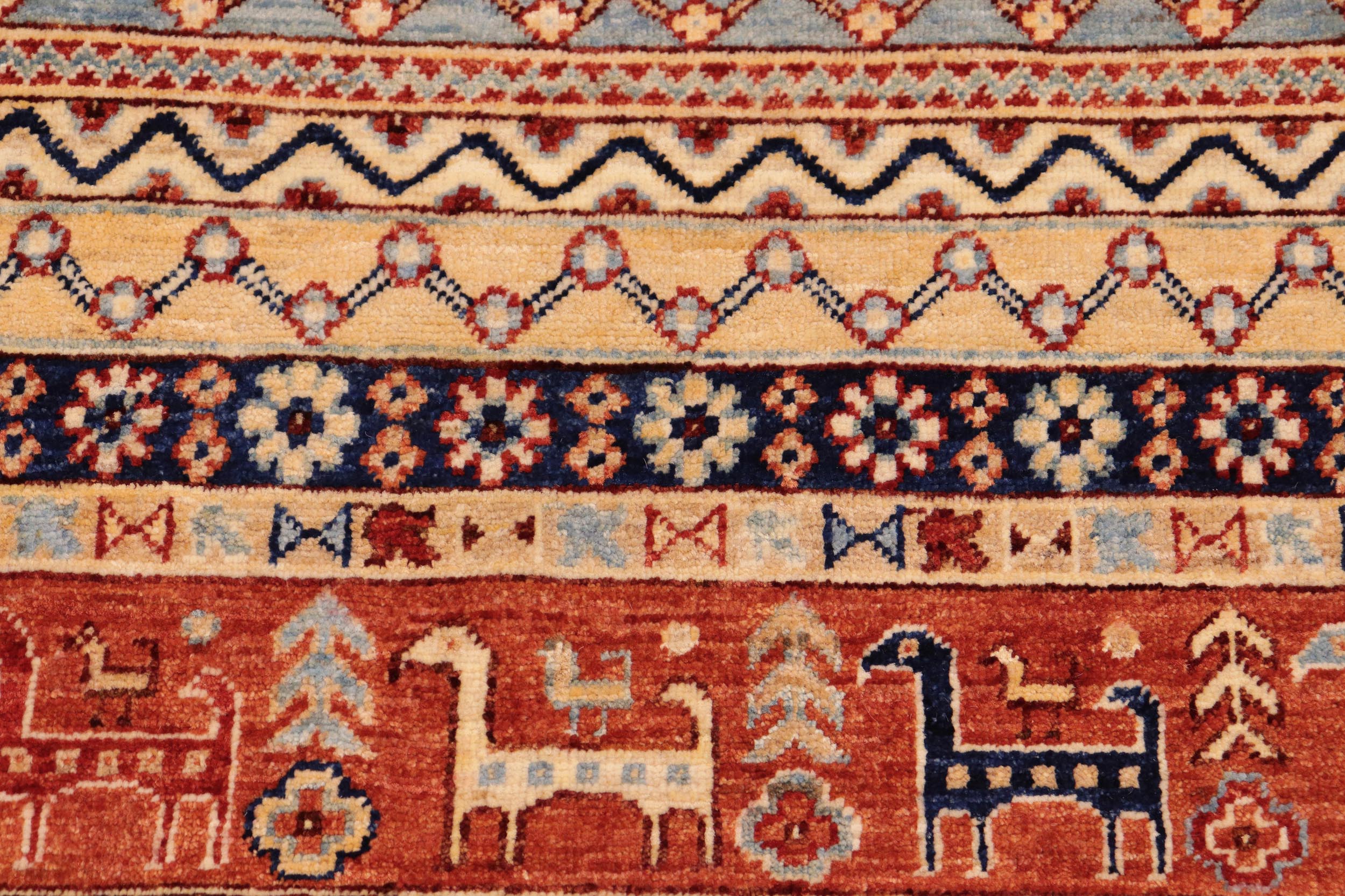 handmade Geometric Kurjean Rust Blue Hand Knotted RECTANGLE 100% WOOL area rug 10x14