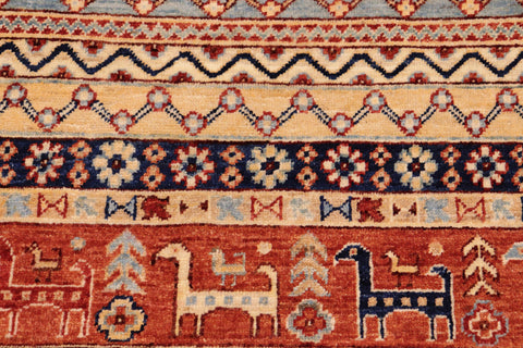 handmade Geometric Kurjean Rust Blue Hand Knotted RECTANGLE 100% WOOL area rug 10x14