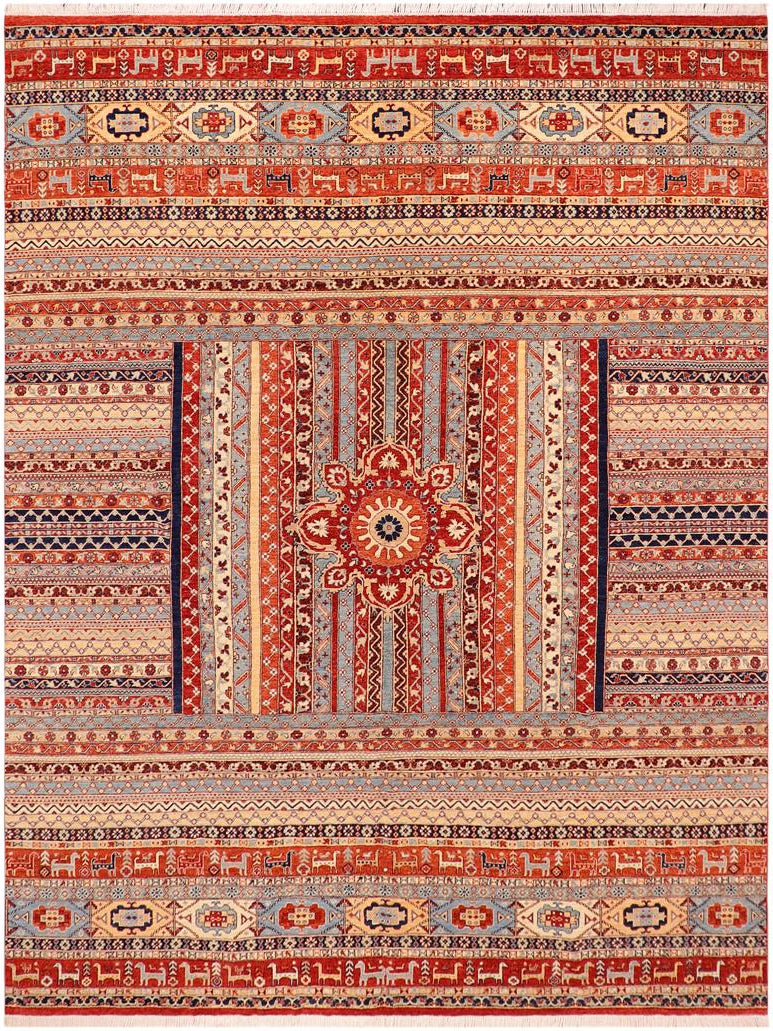 handmade Geometric Khorgeen Rust Blue Hand Knotted RECTANGLE 100% WOOL area rug 10x14