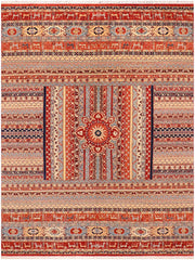 handmade Geometric Khorgeen Rust Blue Hand Knotted RECTANGLE 100% WOOL area rug 10x14