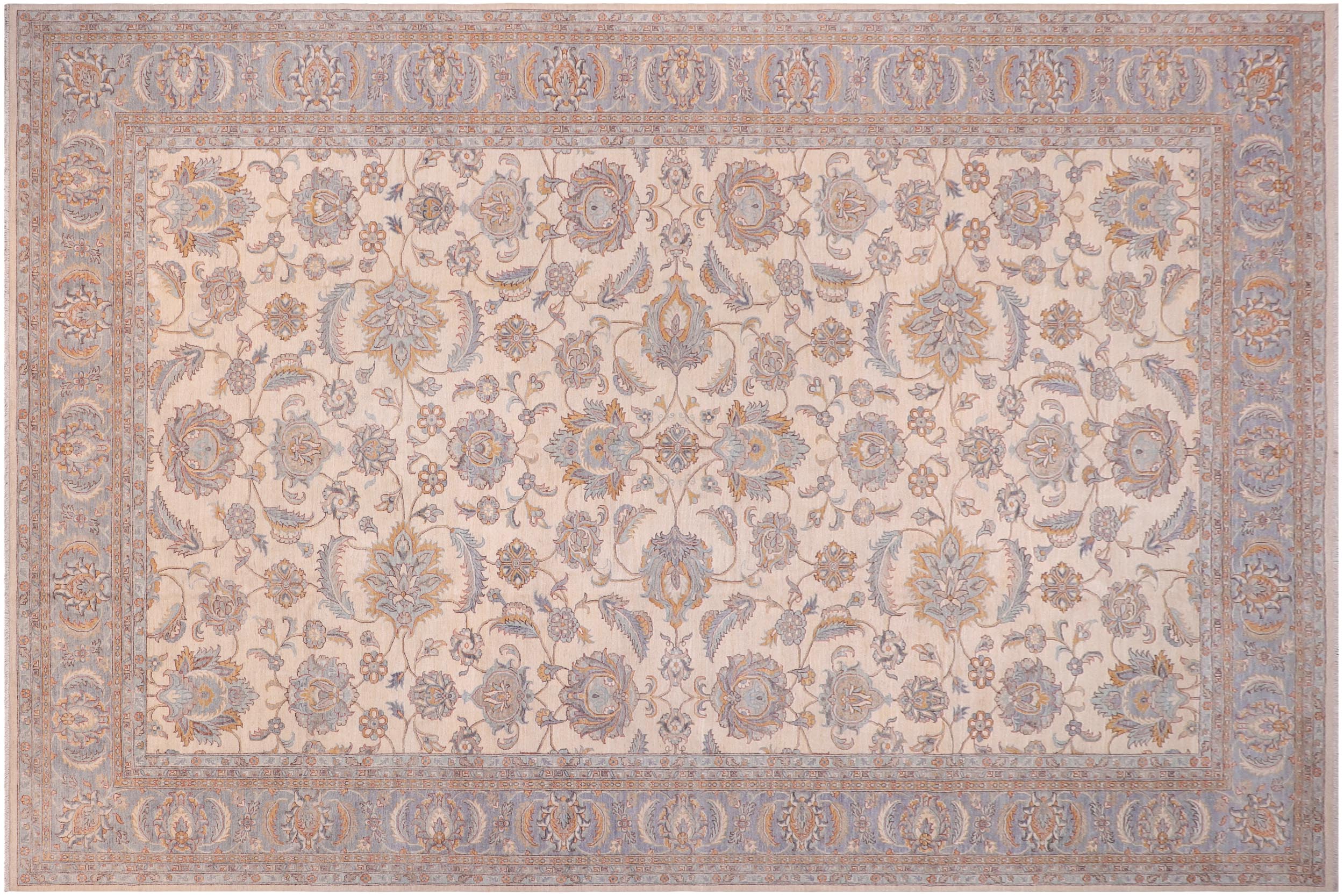 handmade Traditional Kafkaz Ivory Lt. Blue Hand Knotted RECTANGLE 100% WOOL area rug 12x18