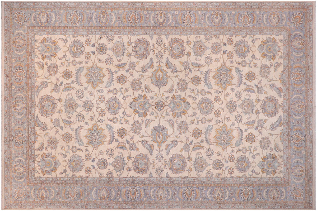handmade Traditional Kafkaz Ivory Lt. Blue Hand Knotted RECTANGLE 100% WOOL area rug 12x18