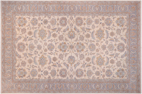 handmade Traditional Kafkaz Ivory Lt. Blue Hand Knotted RECTANGLE 100% WOOL area rug 12x18