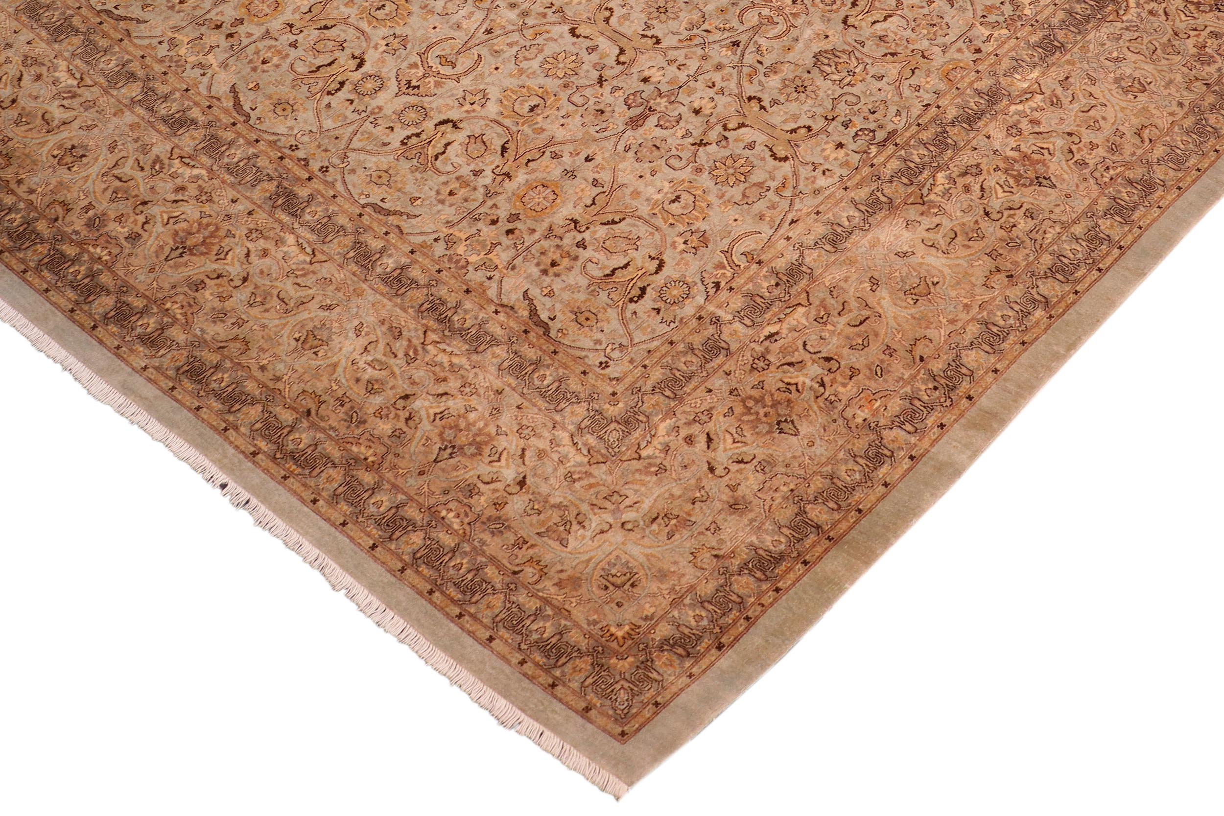 handmade Transitional  Blue Tan Hand Knotted RECTANGLE 100% WOOL area rug 8' x 11'