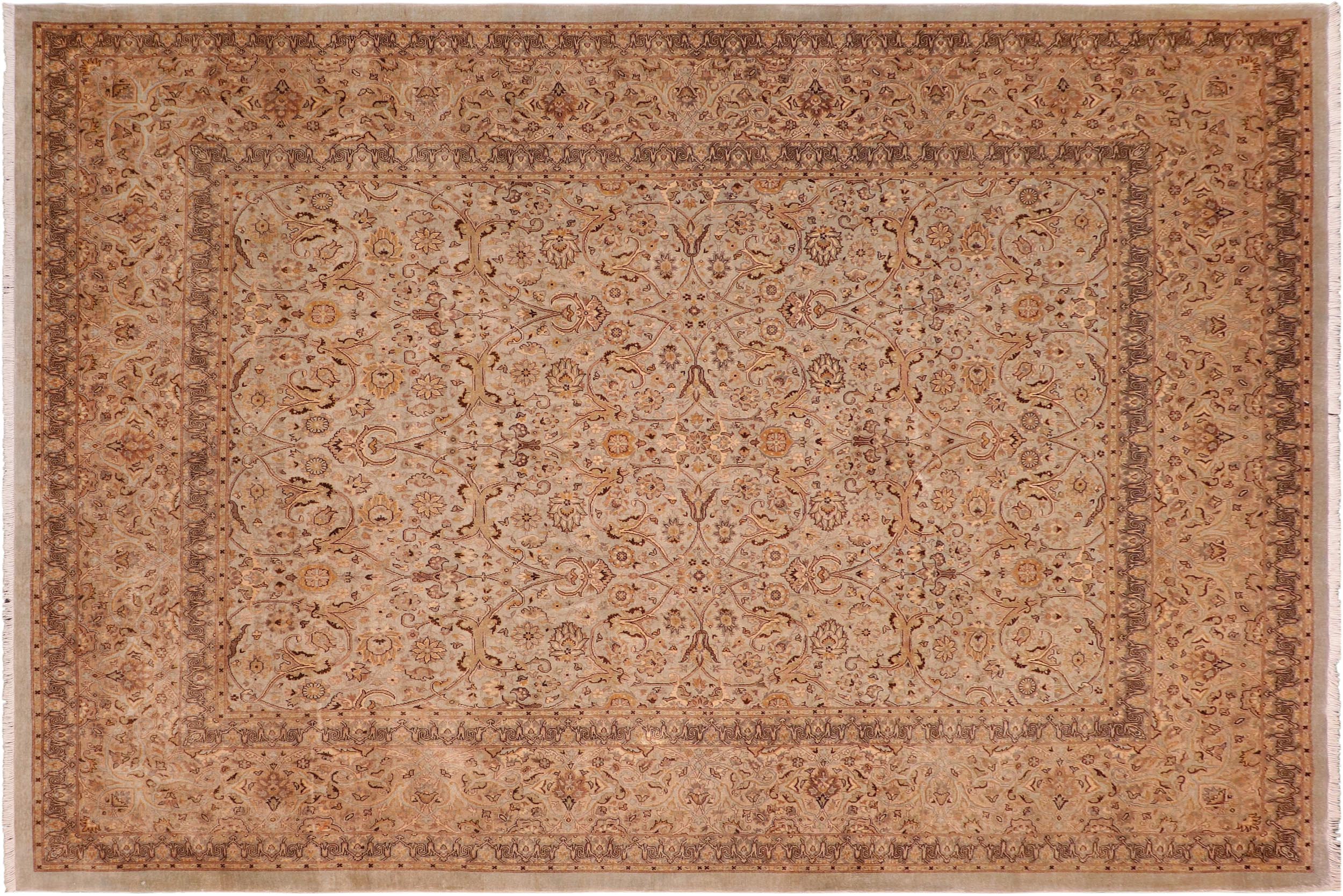 handmade Transitional  Blue Tan Hand Knotted RECTANGLE 100% WOOL area rug 8' x 11'