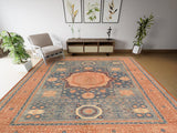 handmade Geometric Mamluk Rust Blue Hand Knotted RECTANGLE 100% WOOL area rug 10x14