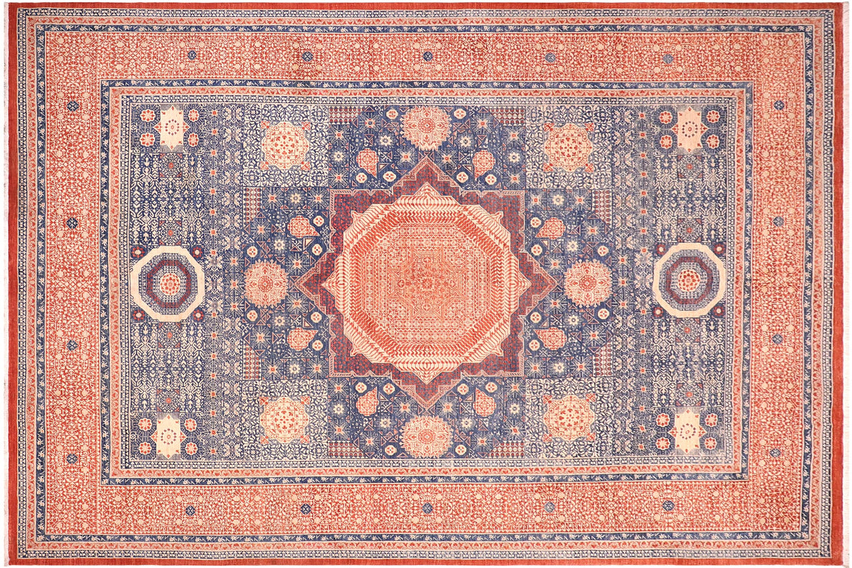 handmade Geometric Mamluk Rust Blue Hand Knotted RECTANGLE 100% WOOL area rug 10 x 14