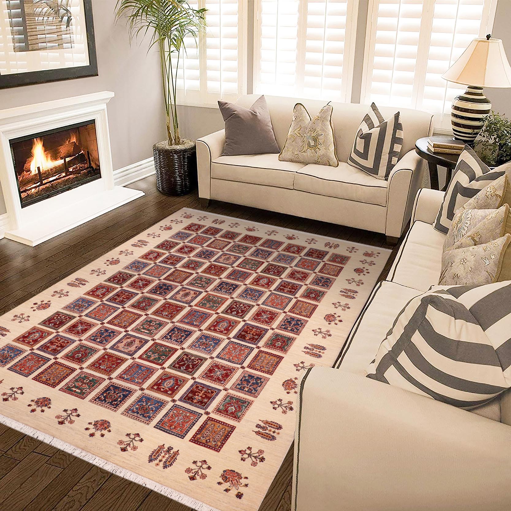 handmade Geometric Kurjean Ivory Lt. Gold Hand Knotted RECTANGLE 100% WOOL area rug 9x12