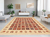 handmade Geometric Khorgeen Beige Red Hand Knotted RECTANGLE 100% WOOL area rug 9x12