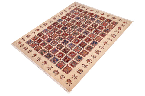 handmade Geometric Kurjean Ivory Lt. Gold Hand Knotted RECTANGLE 100% WOOL area rug 9x12