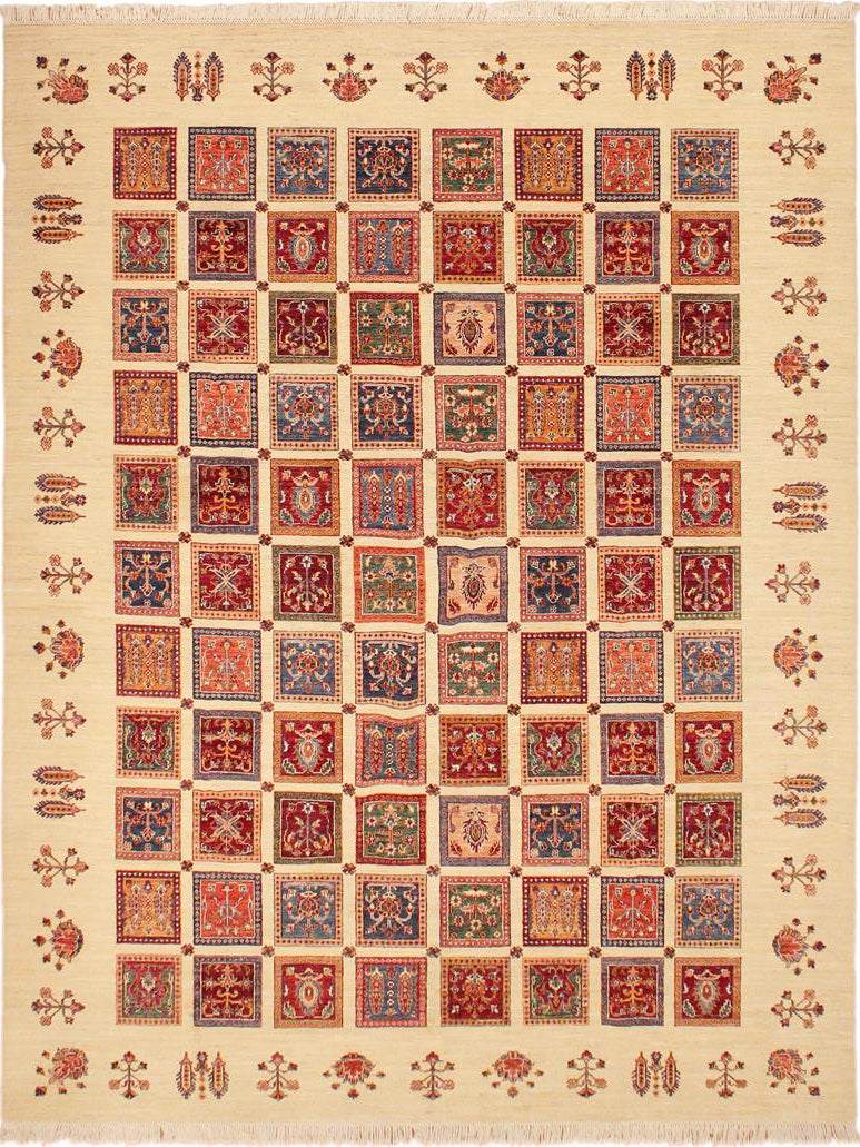 handmade Geometric Khorgeen Beige Red Hand Knotted RECTANGLE 100% WOOL area rug 9x12