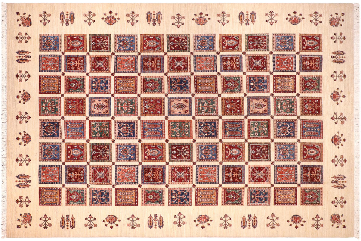 handmade Geometric Kurjean Ivory Lt. Gold Hand Knotted RECTANGLE 100% WOOL area rug 9x12