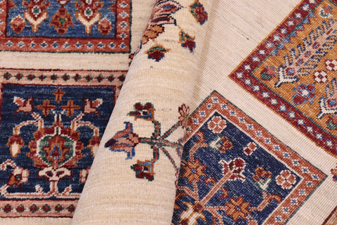 handmade Geometric Kurjean Ivory Lt. Gold Hand Knotted RECTANGLE 100% WOOL area rug 9x12