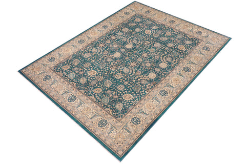 handmade Traditional Design Teal Blue Tan Hand Knotted RECTANGLE 100% WOOL area rug 8' x 10'