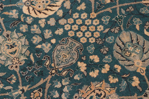 handmade Traditional Design Teal Blue Tan Hand Knotted RECTANGLE 100% WOOL area rug 8'X10'