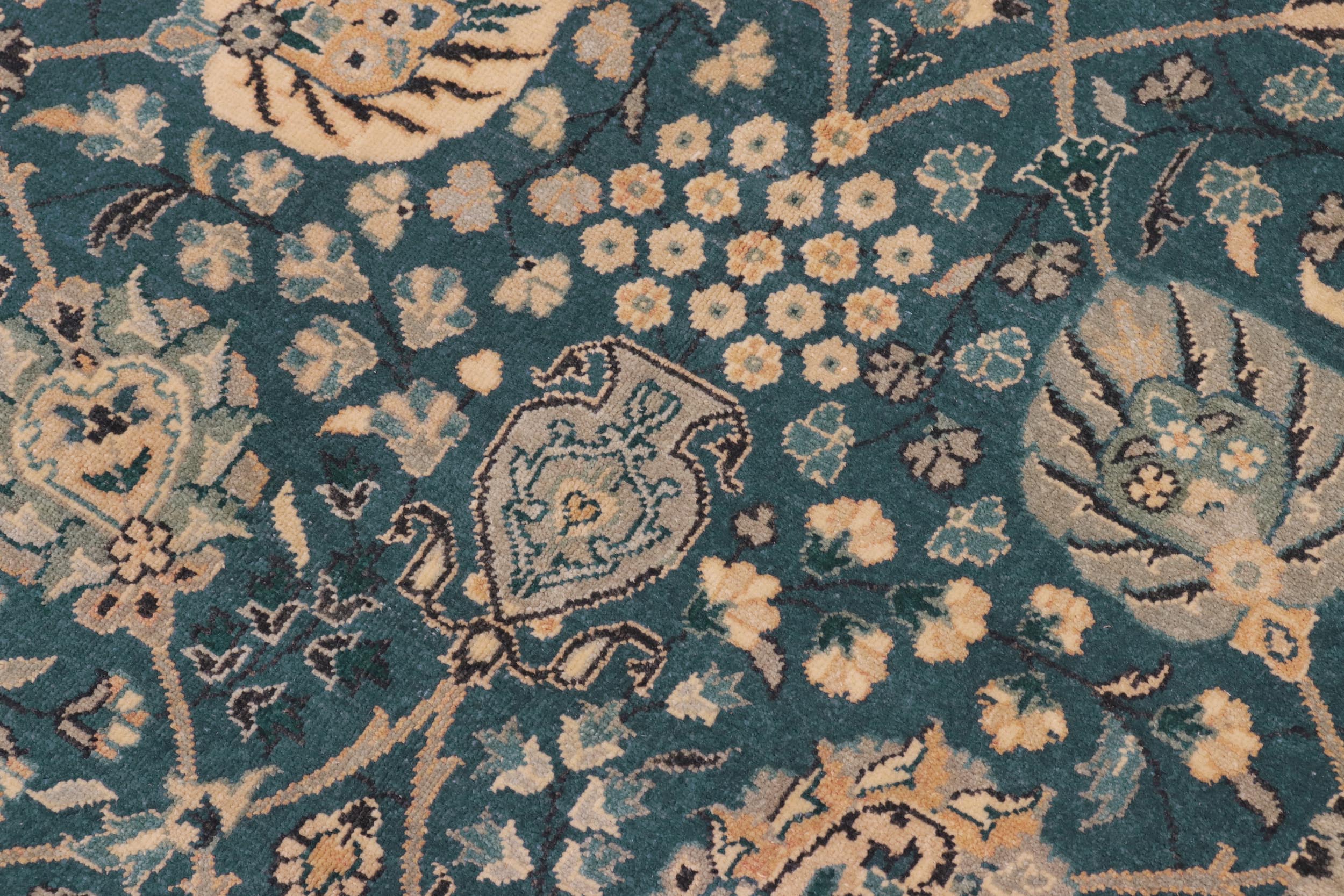 handmade Traditional Design Teal Blue Tan Hand Knotted RECTANGLE 100% WOOL area rug 8' x 10'