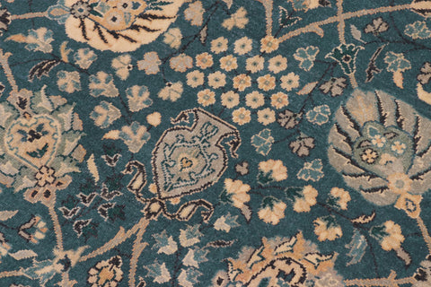 handmade Traditional Design Teal Blue Tan Hand Knotted RECTANGLE 100% WOOL area rug 8' x 10'