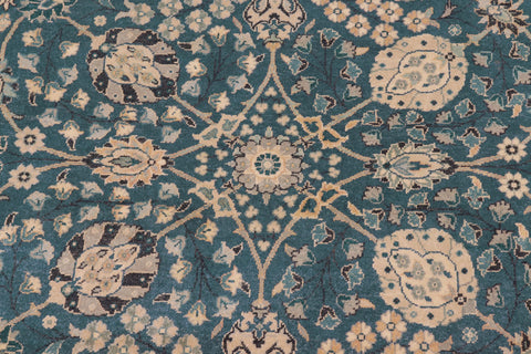 handmade Traditional Design Teal Blue Tan Hand Knotted RECTANGLE 100% WOOL area rug 8' x 10'