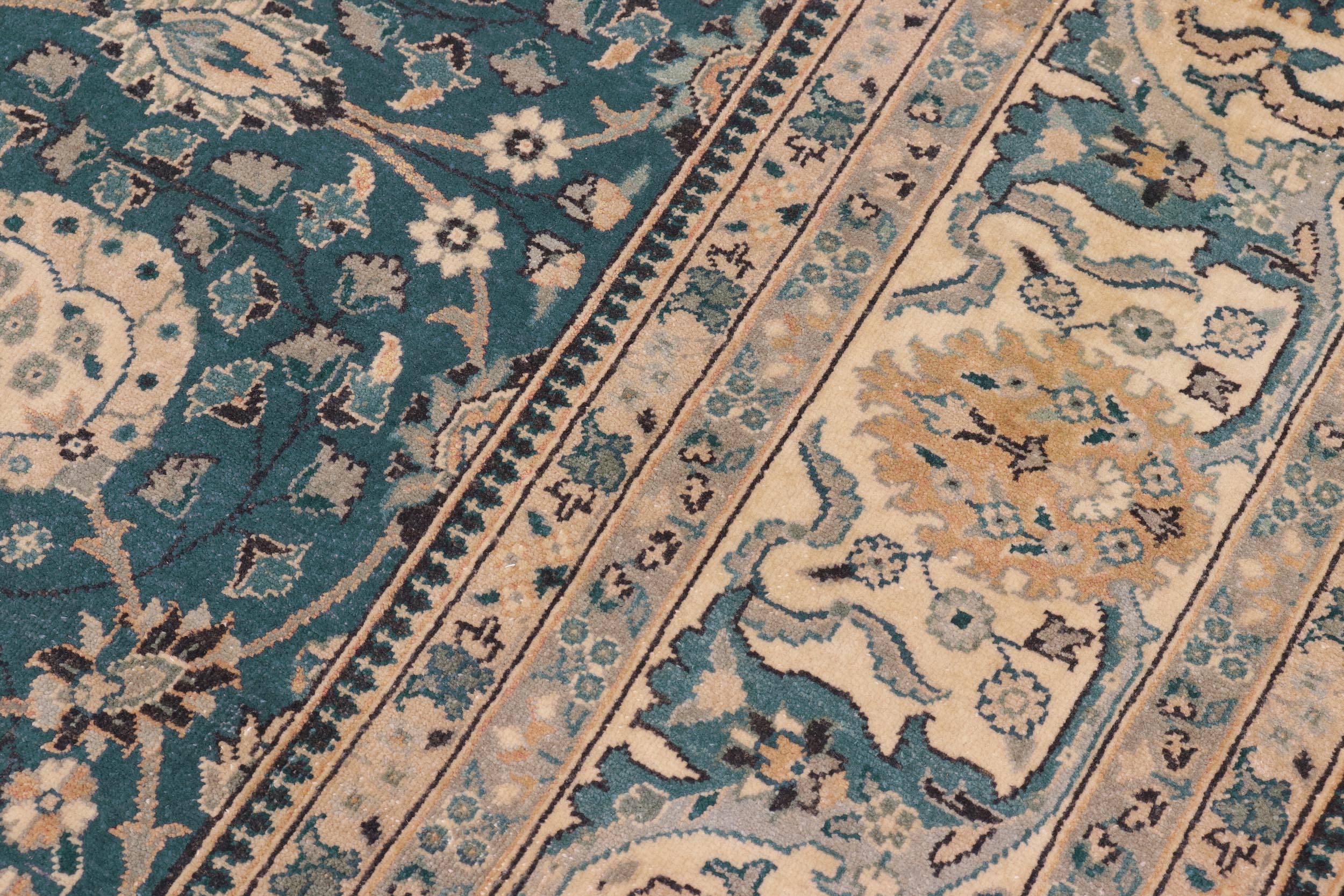 handmade Traditional Design Teal Blue Tan Hand Knotted RECTANGLE 100% WOOL area rug 8' x 10'