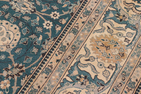 handmade Traditional Design Teal Blue Tan Hand Knotted RECTANGLE 100% WOOL area rug 8' x 10'