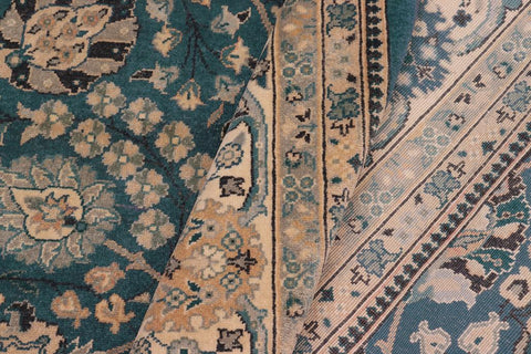 handmade Traditional Design Teal Blue Tan Hand Knotted RECTANGLE 100% WOOL area rug 8'X10'