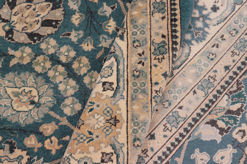 handmade Traditional Design Teal Blue Tan Hand Knotted RECTANGLE 100% WOOL area rug 8' x 10'