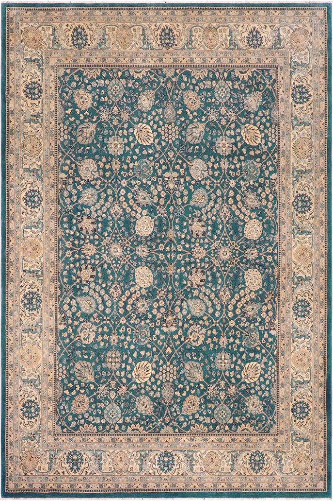 handmade Traditional Design Teal Blue Tan Hand Knotted RECTANGLE 100% WOOL area rug 8'X10'