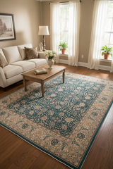 handmade Traditional Design Teal Blue Tan Hand Knotted RECTANGLE 100% WOOL area rug 8'X10'