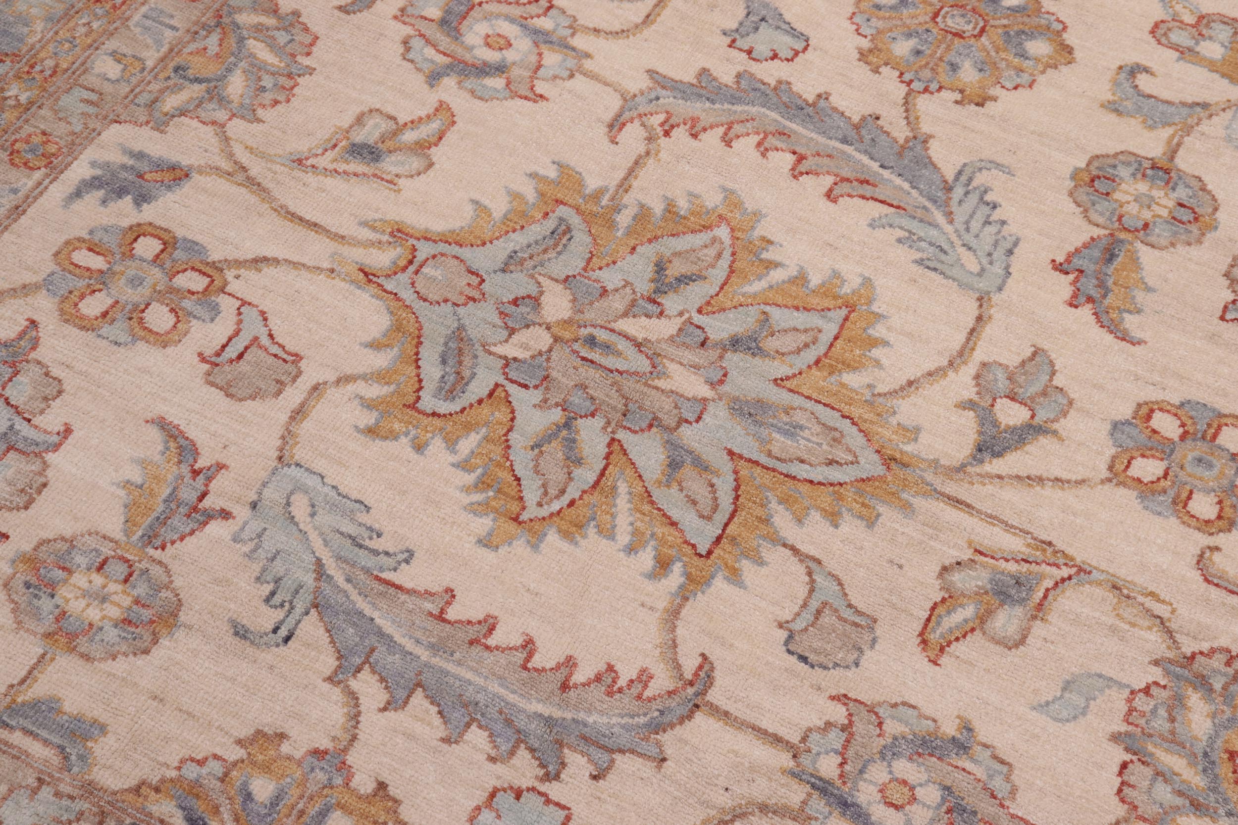 handmade Traditional Kafkaz Ivory Lt. Blue Hand Knotted RECTANGLE 100% WOOL area rug 10x14