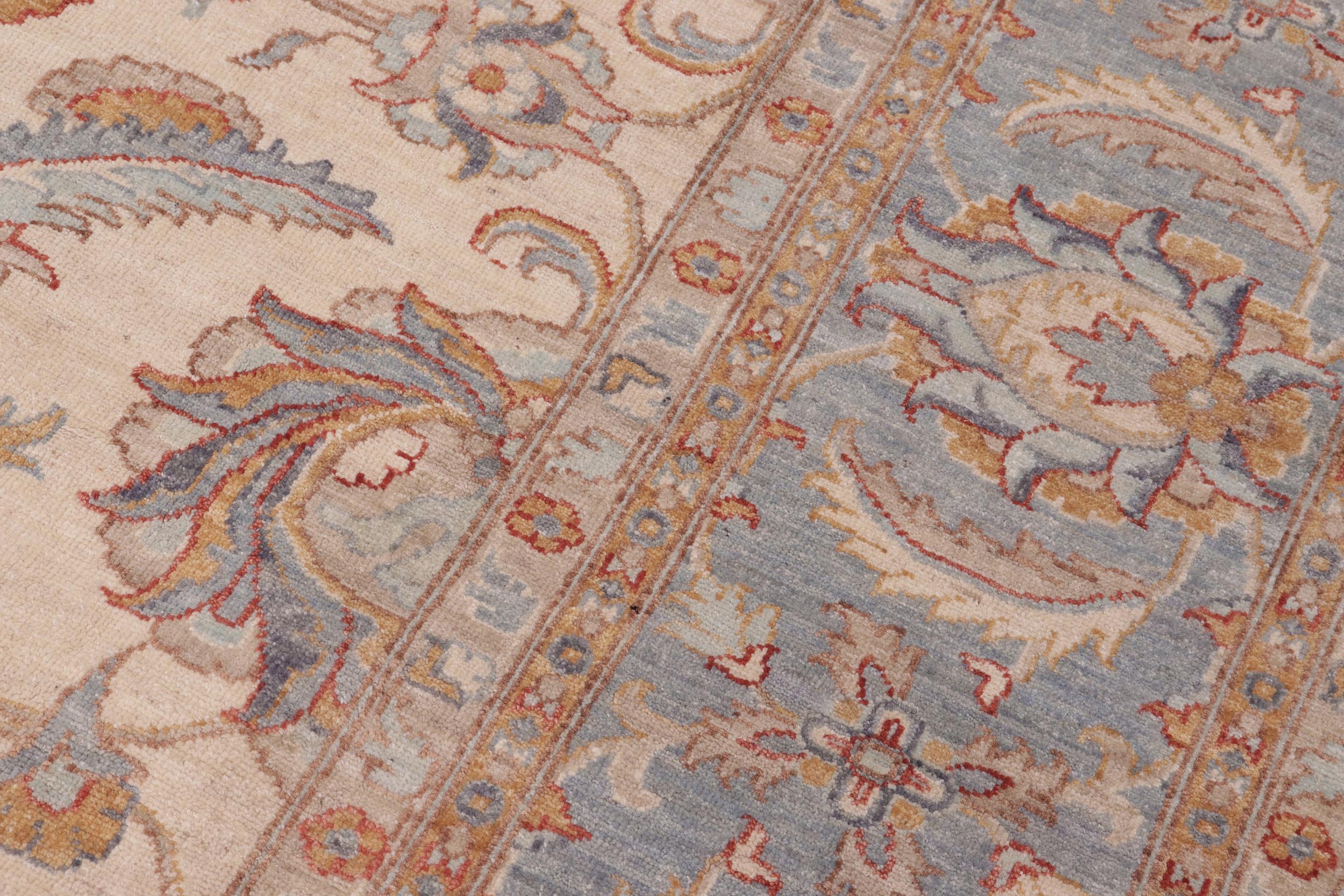 handmade Traditional Kafkaz Ivory Lt. Blue Hand Knotted RECTANGLE 100% WOOL area rug 10x14