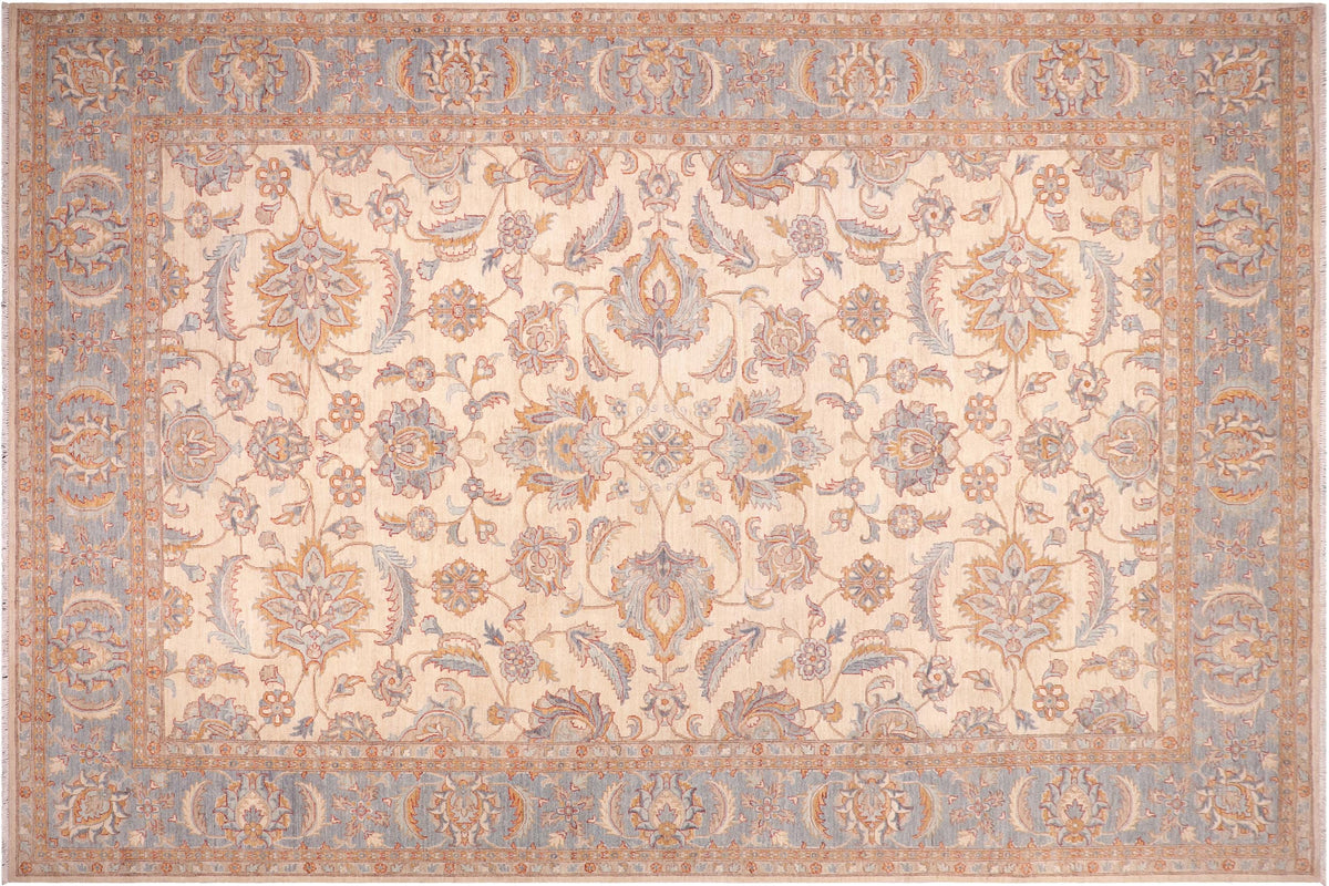 handmade Traditional Kafkaz Ivory Lt. Blue Hand Knotted RECTANGLE 100% WOOL area rug 10x14