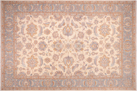 handmade Traditional Kafkaz Ivory Lt. Blue Hand Knotted RECTANGLE 100% WOOL area rug 10x14