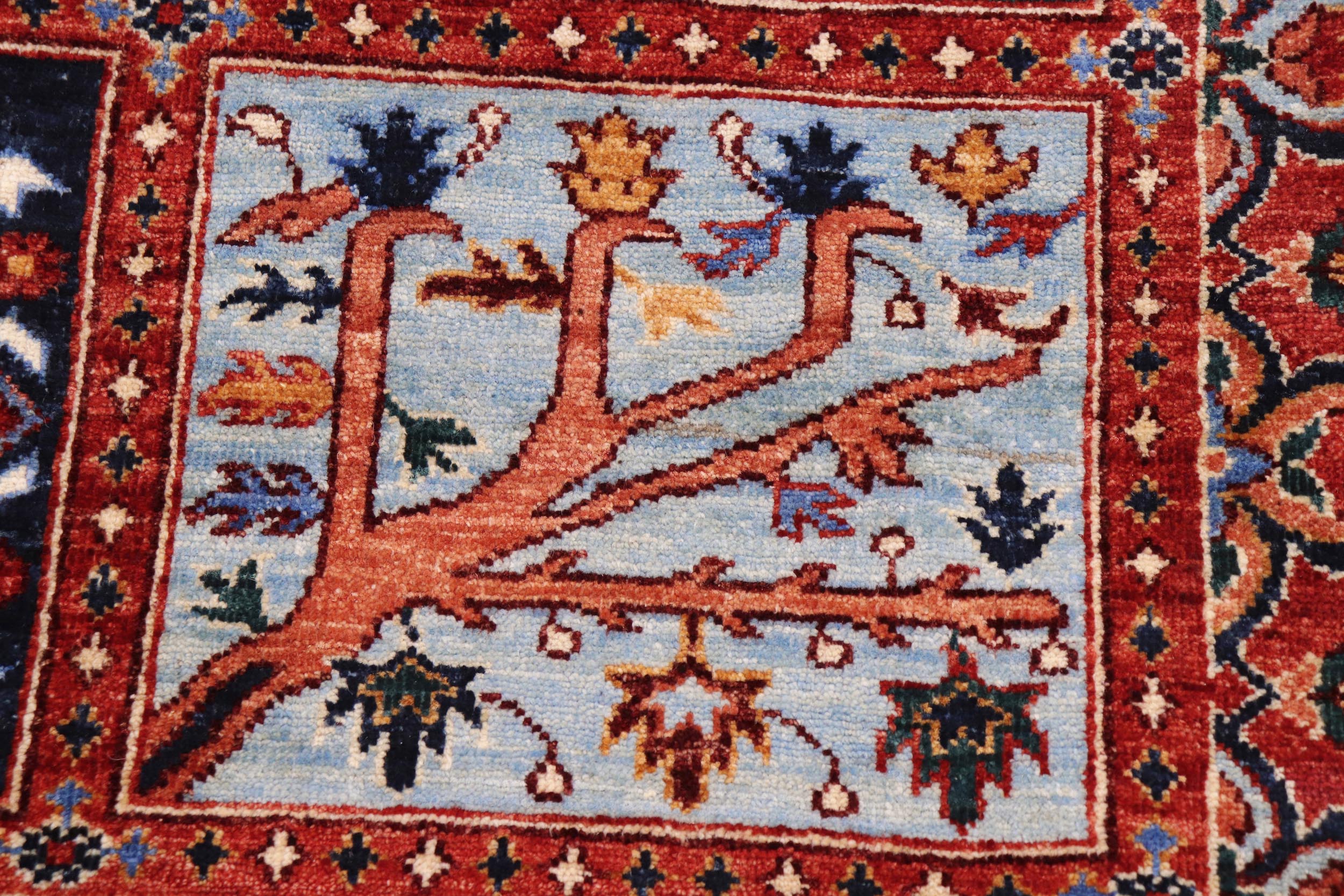 handmade Geometric Kafkaz Rust Blue Hand Knotted RECTANGLE 100% WOOL area rug 9' x 12'