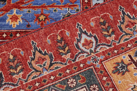 handmade Geometric Kafkaz Rust Blue Hand Knotted RECTANGLE 100% WOOL area rug 9' x 12'