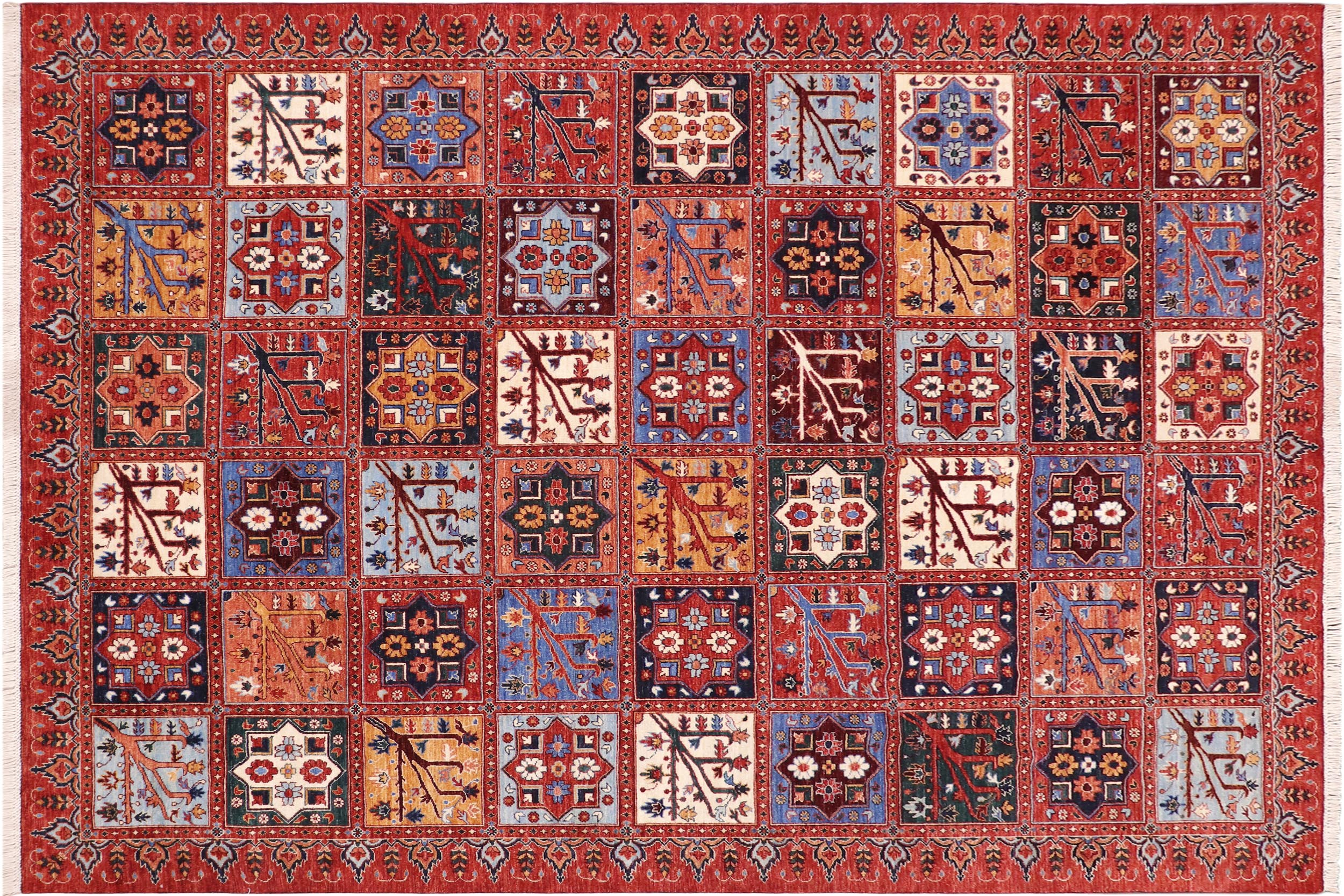 handmade Geometric Kafkaz Rust Blue Hand Knotted RECTANGLE 100% WOOL area rug 9' x 12'