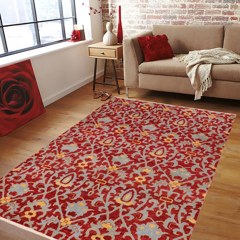 handmade Transitional Kafkaz Red Blue Hand Knotted RECTANGLE 100% WOOL area rug 6X9