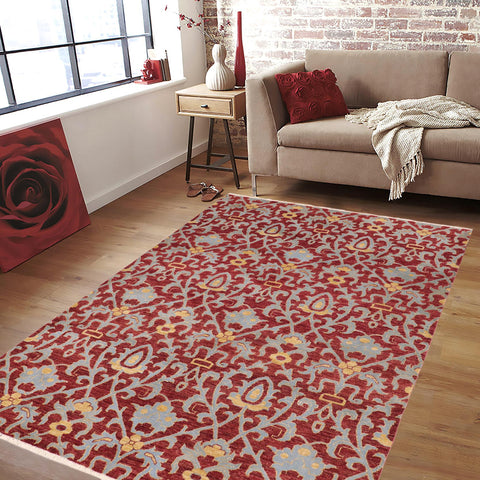 handmade Modern Kafkaz Red Blue Hand Knotted RECTANGLE 100% WOOL area rug 6' x 9'