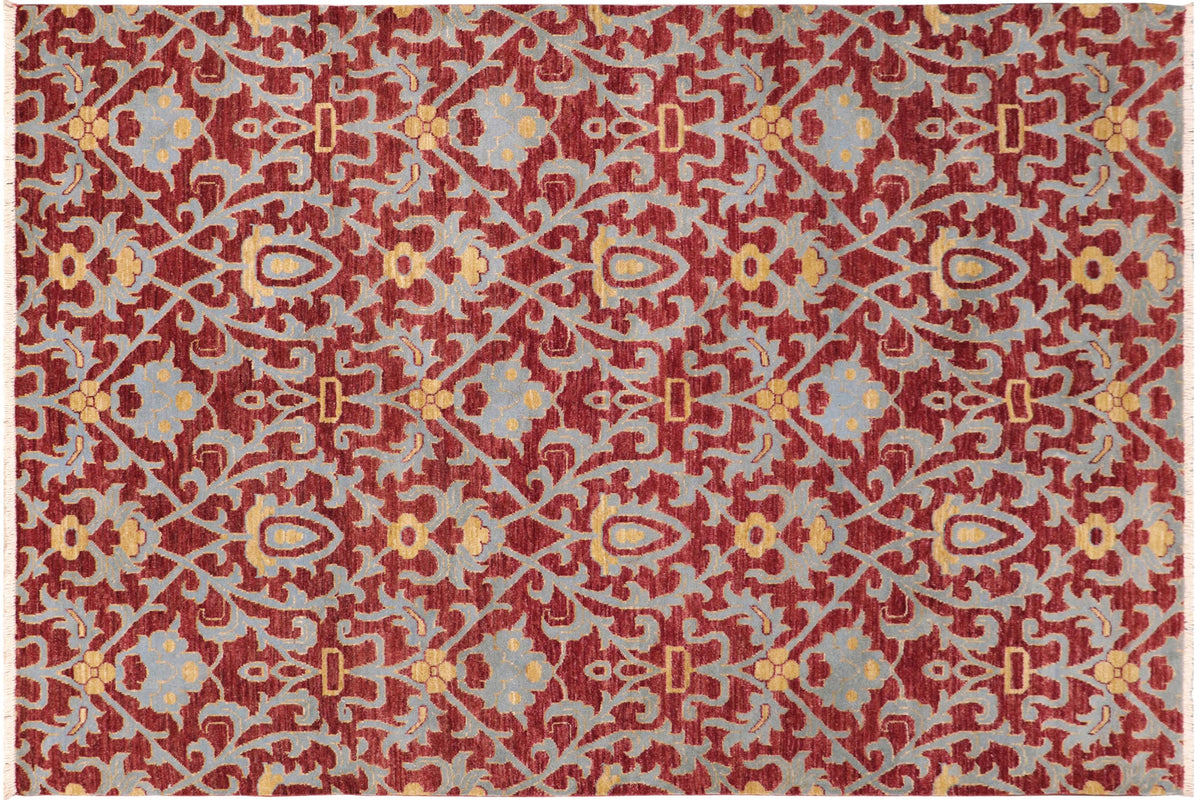 handmade Modern Kafkaz Red Blue Hand Knotted RECTANGLE 100% WOOL area rug 6' x 9'