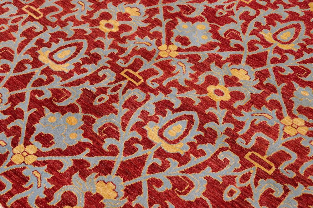 handmade Transitional Kafkaz Red Blue Hand Knotted RECTANGLE 100% WOOL area rug 6X9