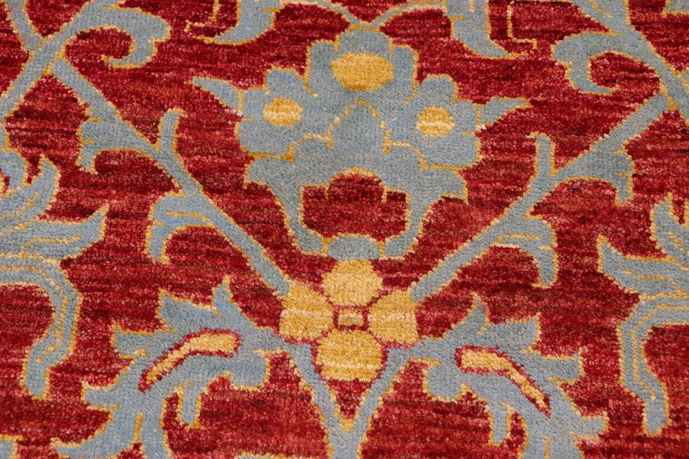 handmade Transitional Kafkaz Red Blue Hand Knotted RECTANGLE 100% WOOL area rug 6X9